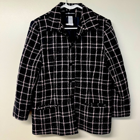 Sag Harbor jacket.Sz 18 Stripes pale pink on black, EUC, 88% acrylic, PP 24” - Picture 1 of 11